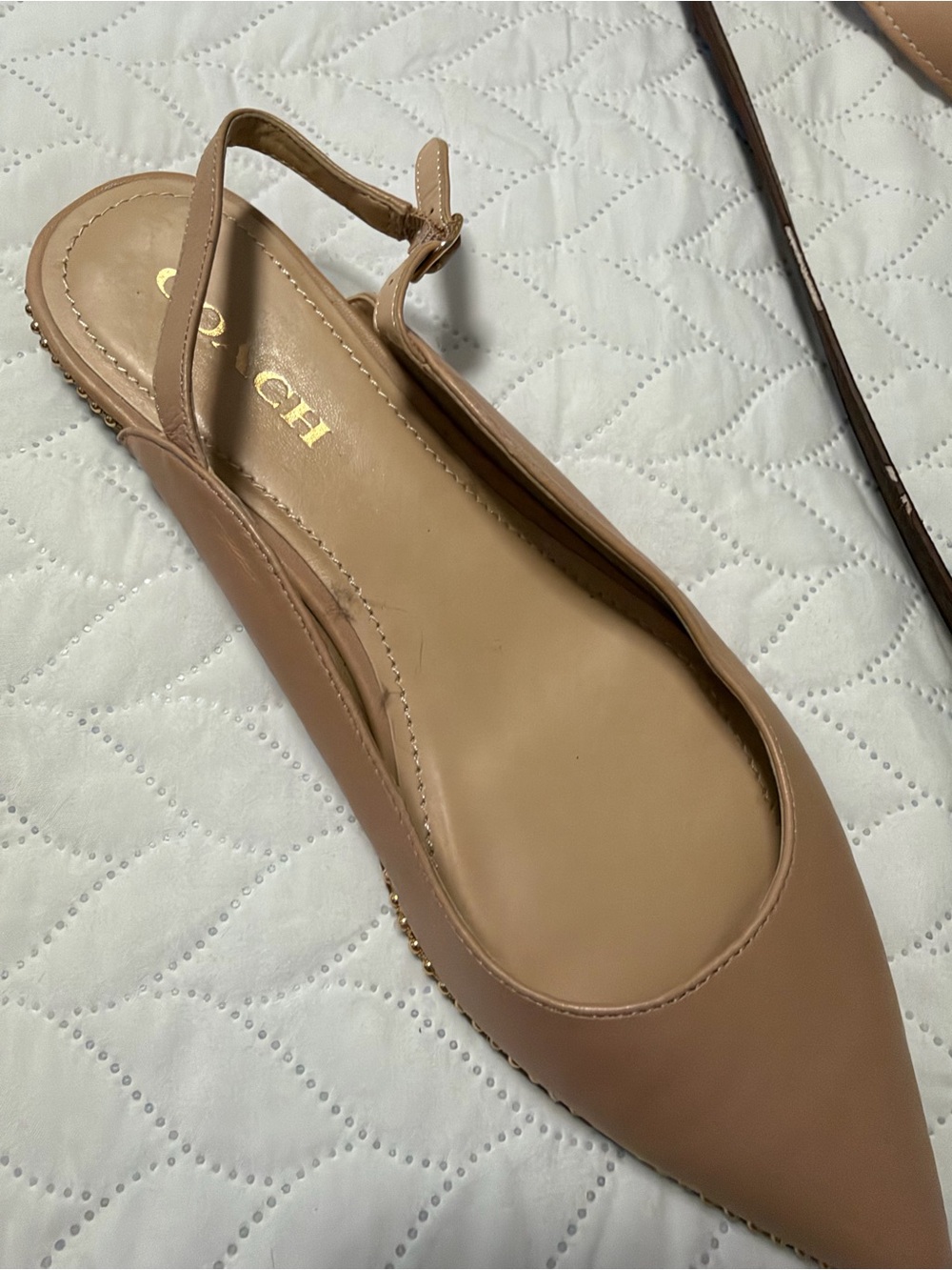 Coach Beige Pointed-Toe Slingback Flats
